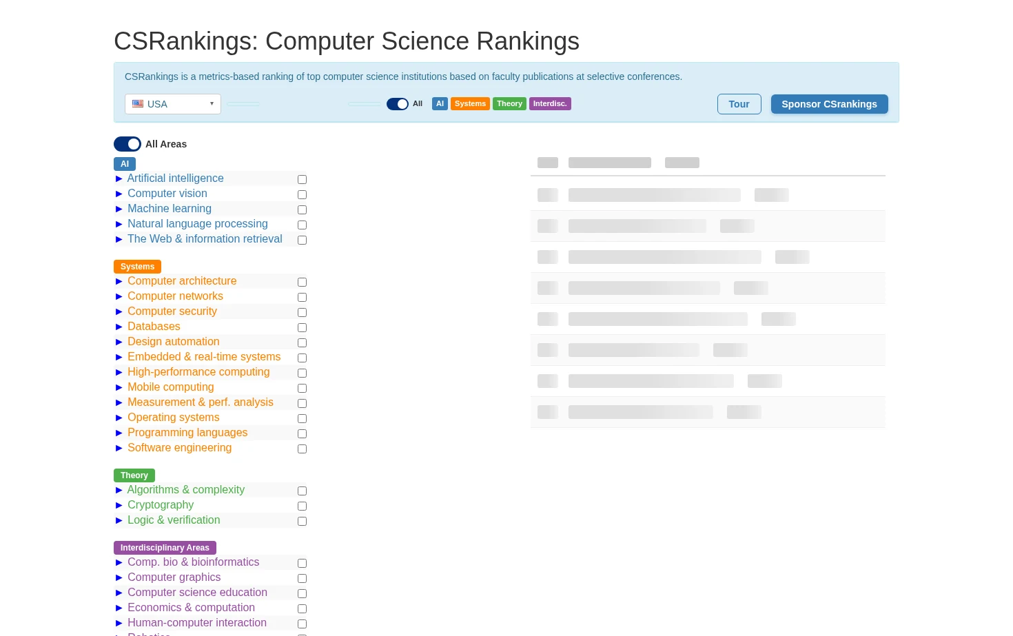 CSRankings 页面快照